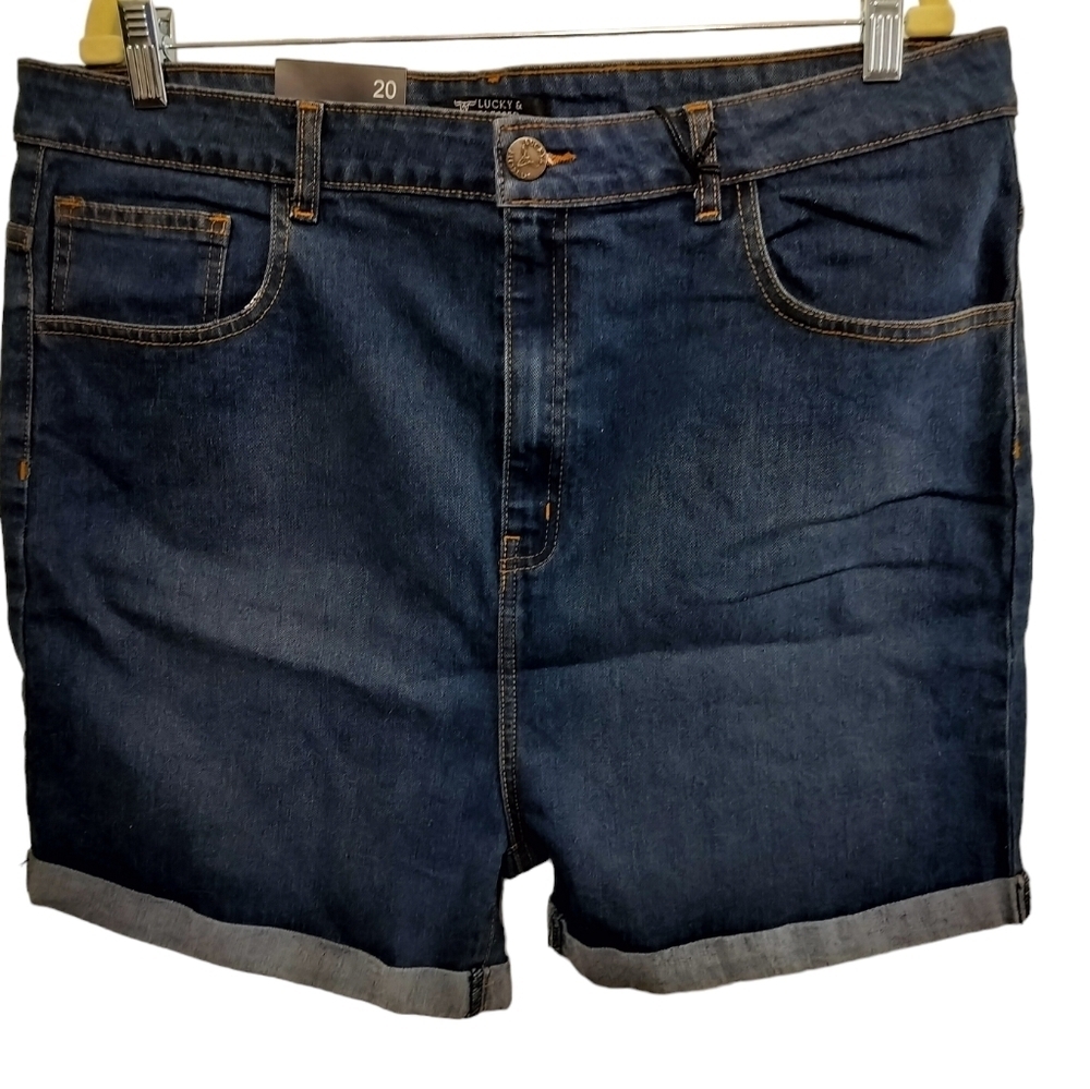2089) Lucky & Blessed Dark Wash Premium Denim Shorts Plus Size 20
